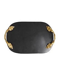 Rosemary Lane Real Marble Oval Tray with Gold-Tone Leaf Handles, 19" x 10" x 2"