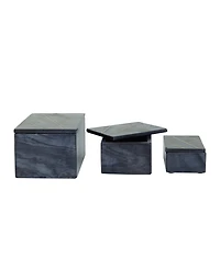 Rosemary Lane Real Marble Box with Gold-Tone Linear Lines Set of 3 - 9", 7", 6"W