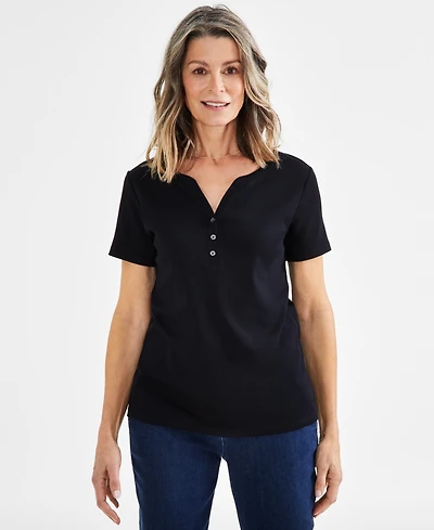 Style & Co Petite Cotton Henley Short-Sleeve T-Shirt, Exclusively at Macy's