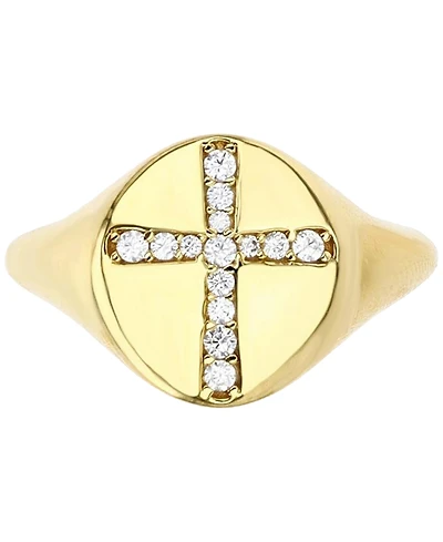 Cubic Zirconia Pave Cross Polished Signet Ring