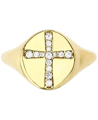 Cubic Zirconia Pave Cross Polished Signet Ring