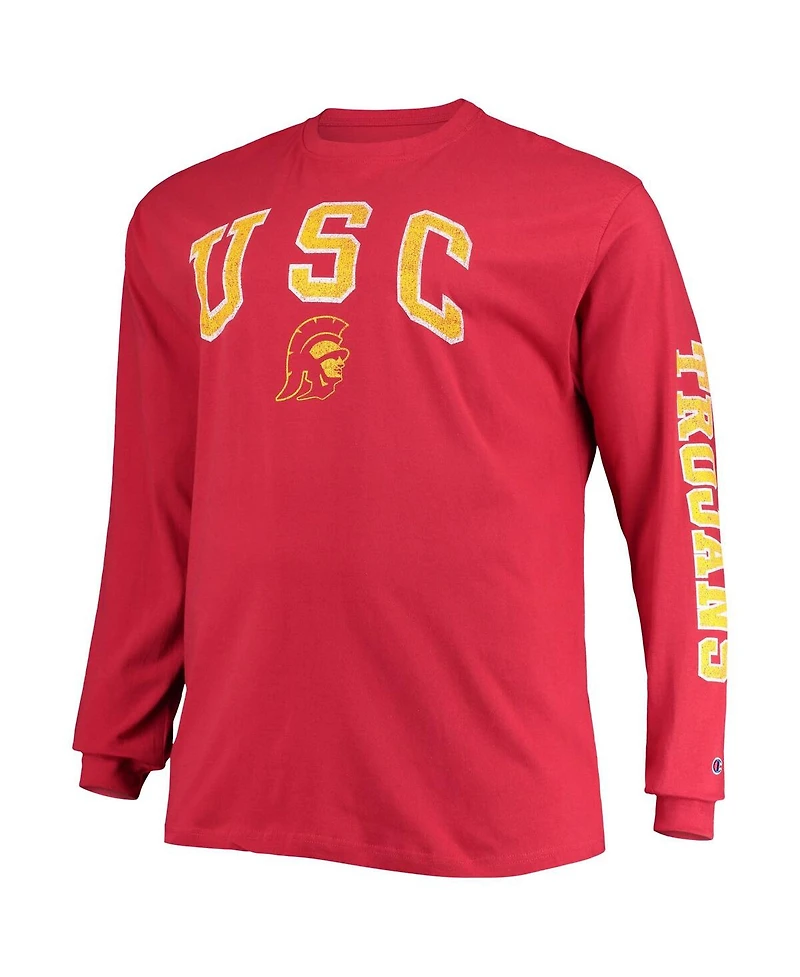 Men's Champion Cardinal Distressed Usc Trojans Big and Tall 2-Hit Long Sleeve T-shirt