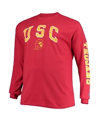 Men's Champion Cardinal Distressed Usc Trojans Big and Tall 2-Hit Long Sleeve T-shirt