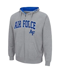 Men's Colosseum Heathered Gray Air Force Falcons Arch & Logo 3.0 Full-Zip Hoodie