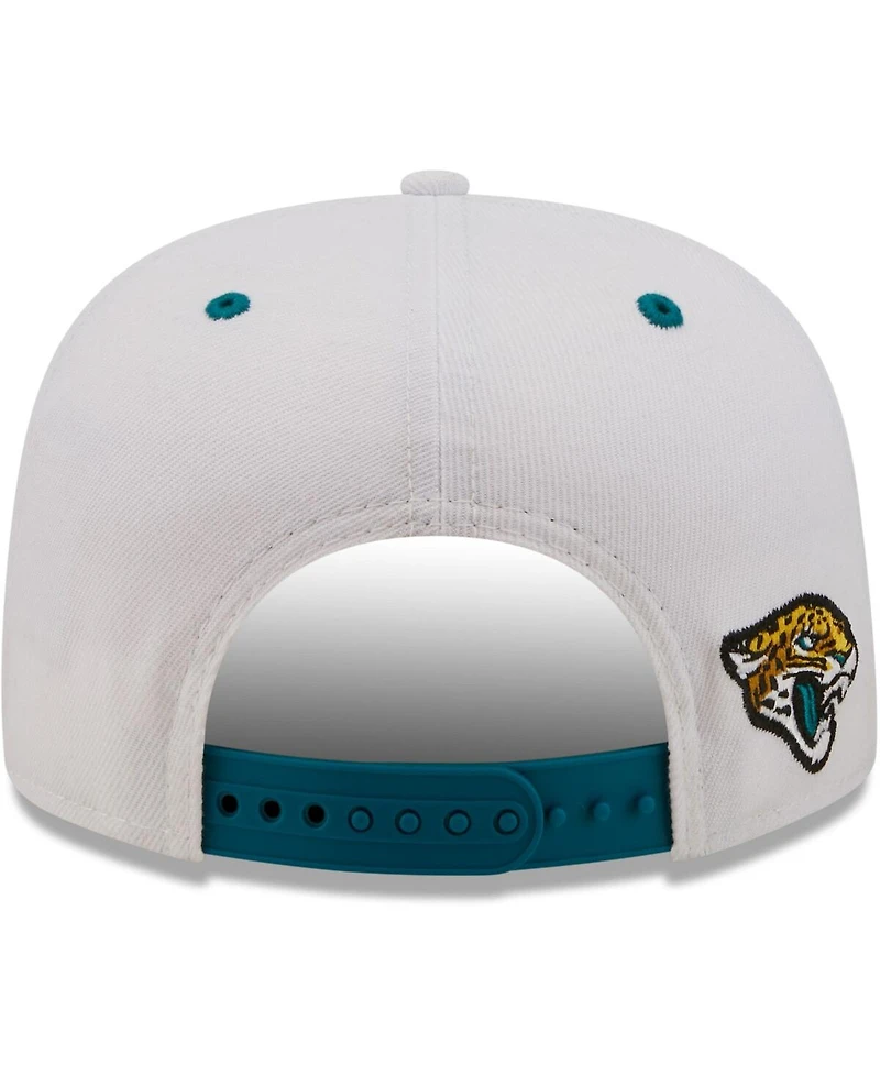 Men's New Era White, Teal Distressed Jacksonville Jaguars Sparky Original 9FIFTY Snapback Hat