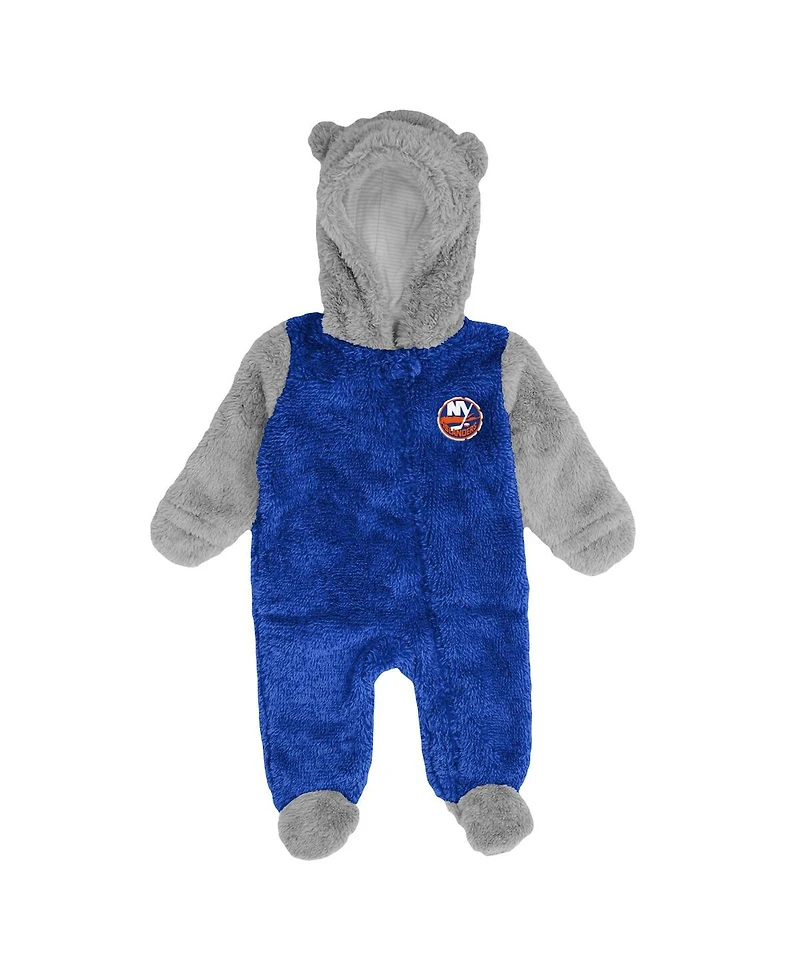 Newborn and Infant Boys Girls Royal New York Islanders Game Nap Teddy Fleece Bunting Full-Zip Sleeper