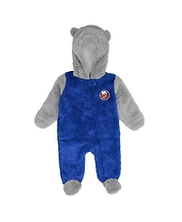 Newborn and Infant Boys Girls Royal New York Islanders Game Nap Teddy Fleece Bunting Full-Zip Sleeper