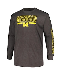 Men's Profile Heather Charcoal Michigan Wolverines Big and Tall Two-Hit Graphic Long Sleeve T-shirt