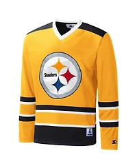 Men's Starter Gold Pittsburgh Steelers Cross-Check V-Neck Long Sleeve T-shirt