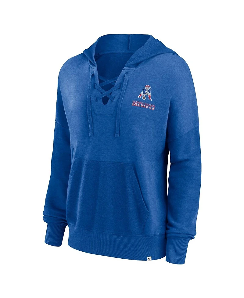 Women's Fanatics Royal Distressed New England Patriots Heritage Snow Wash French Terry Lace-Up Pullover Hoodie