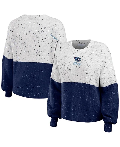 Women's Wear by Erin Andrews White, Navy Tennessee Titans Color-Block Pullover Sweater