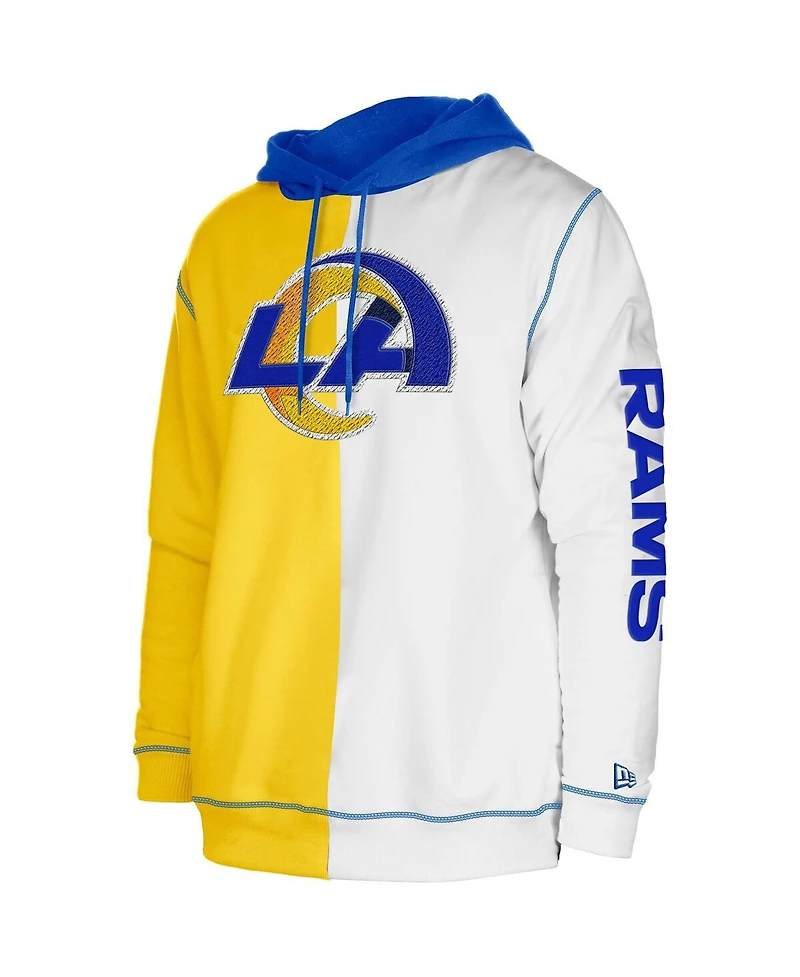 Men's New Era Gold, White Los Angeles Rams Third Down Split Raglan Pullover Hoodie
