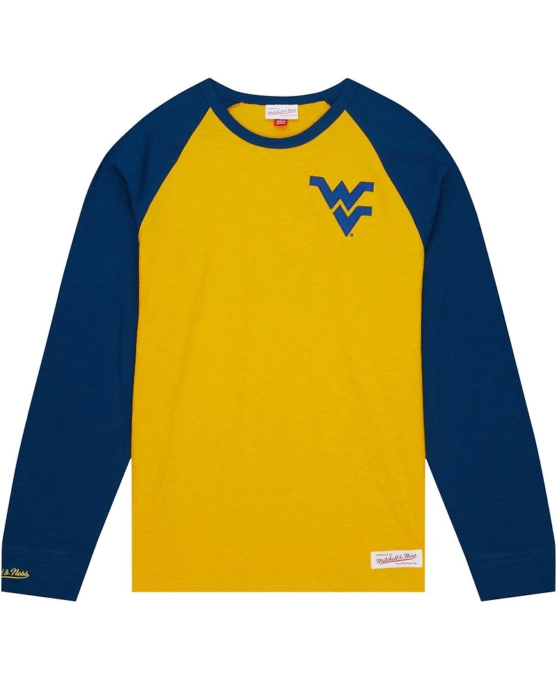 Men's Mitchell & Ness Gold West Virginia Mountaineers Legendary Slub Raglan Long Sleeve T-shirt