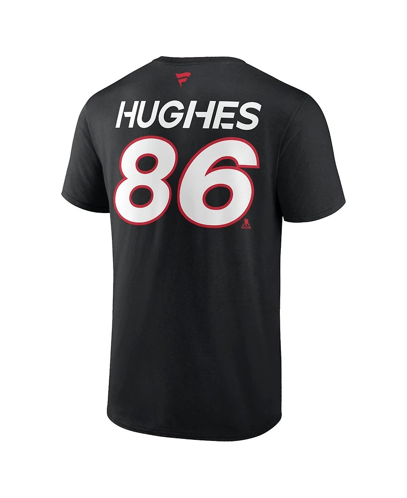 Men's Fanatics Jack Hughes Black New Jersey Devils Authentic Pro Prime Name and Number T-shirt
