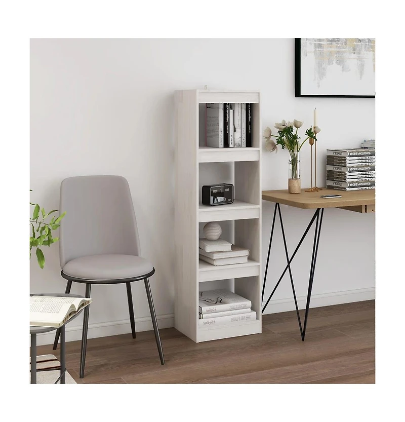 Book Cabinet Room Divider White 15.7"x11.8"x53.3" Solid Wood Pine
