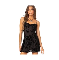 Edikted Women's Marnie velvet embroidered mini dress