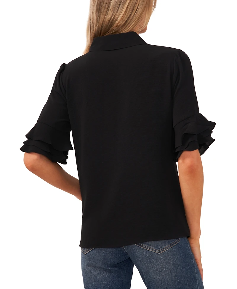 CeCe Women's Button-Front Ruffled 3/4-Sleeve Blouse