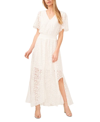 CeCe Women's Lace Flutter-Sleeve V-Neck Smocked-Waist Maxi Dress