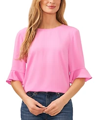 CeCe Women's Ruffled-Cuff 3/4-Sleeve Crew Neck Top