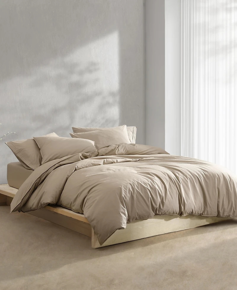 Calvin Klein Washed Percale Cotton Solid 3 Piece Comforter Set