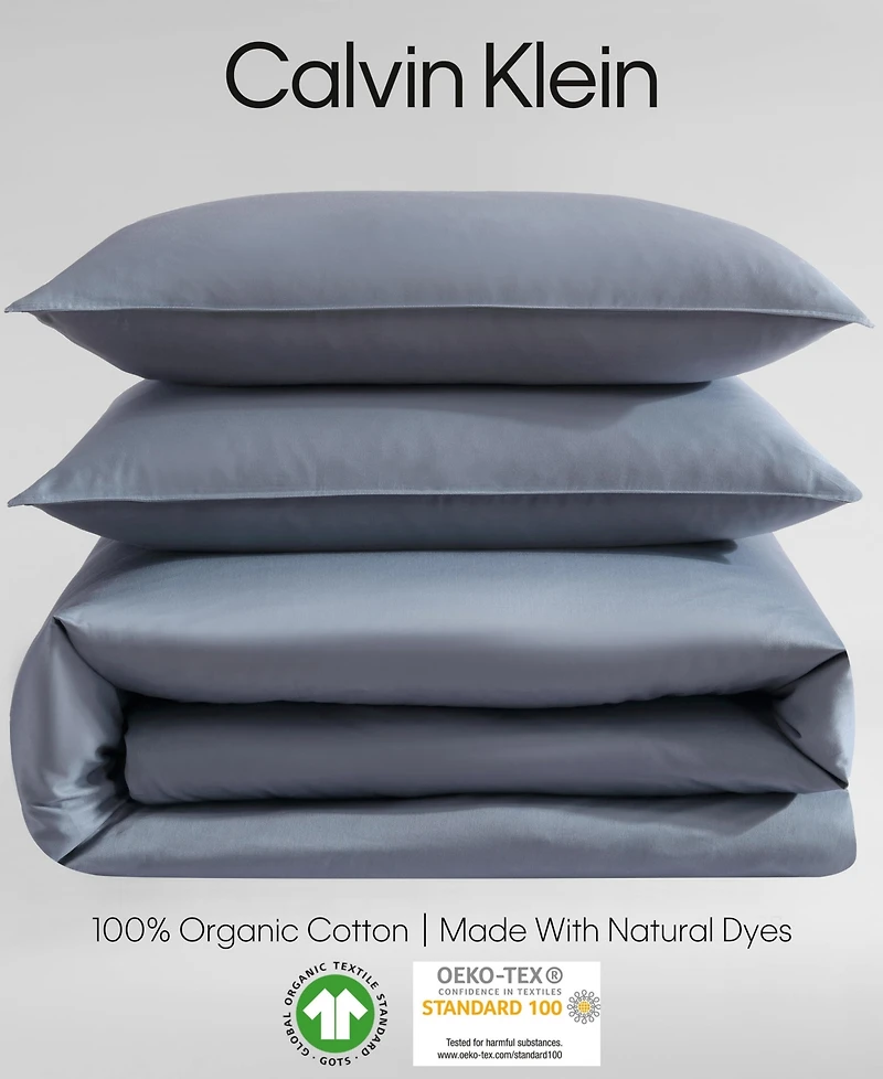 Closeout! Calvin Klein Organic Earth Solid Cotton Sateen 3 Piece Duvet Cover Set