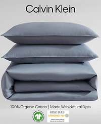 Closeout! Calvin Klein Organic Earth Solid Cotton Sateen 3 Piece Duvet Cover Set
