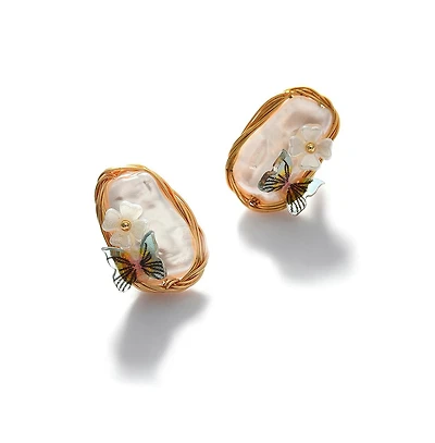 Sohi Women's White Butterfly Stud Earrings