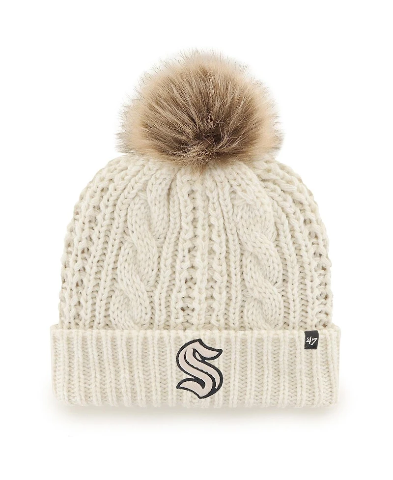 Women's '47 Brand White Seattle Kraken Meeko Cuffed Knit Hat with Pom
