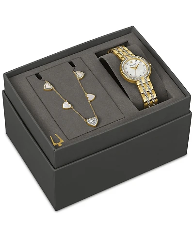 Bulova Women's Classic Crystal Gold-Tone Stainless Steel Bracelet Watch 30mm Gift Set