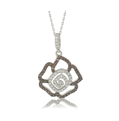 Suzy Levian Sterling Silver Cubic Zirconia Open Mini Flower Pendant Necklace