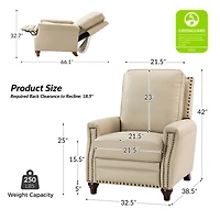 Bellino Modern Genuine Leather Recliner with Nailhead Trim