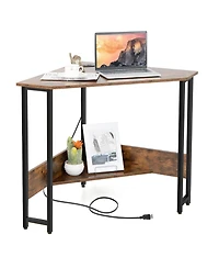 Triangle Computer Desk Corner Desk Home Office w/Power Outlets Usb Ports