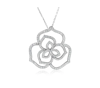 Suzy Levian New York Suzy Levian Sterling Silver Cubic Zirconia Open Wild Flower Pendant Necklace