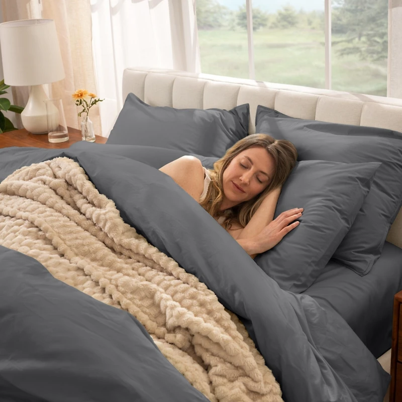 Bare Home Organic Cotton Percale Duvet Cover Set Full/Queen