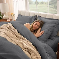 Bare Home Organic Cotton Percale Duvet Cover Set Full/Queen