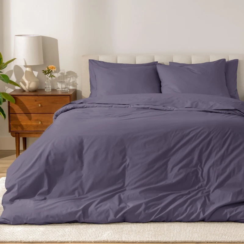 Bare Home Organic Cotton Percale Duvet Cover Set Full/Queen