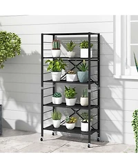 5-Tier Foldable Storage Shelves Adjustable Collapsible Organizer Rack with Wheels