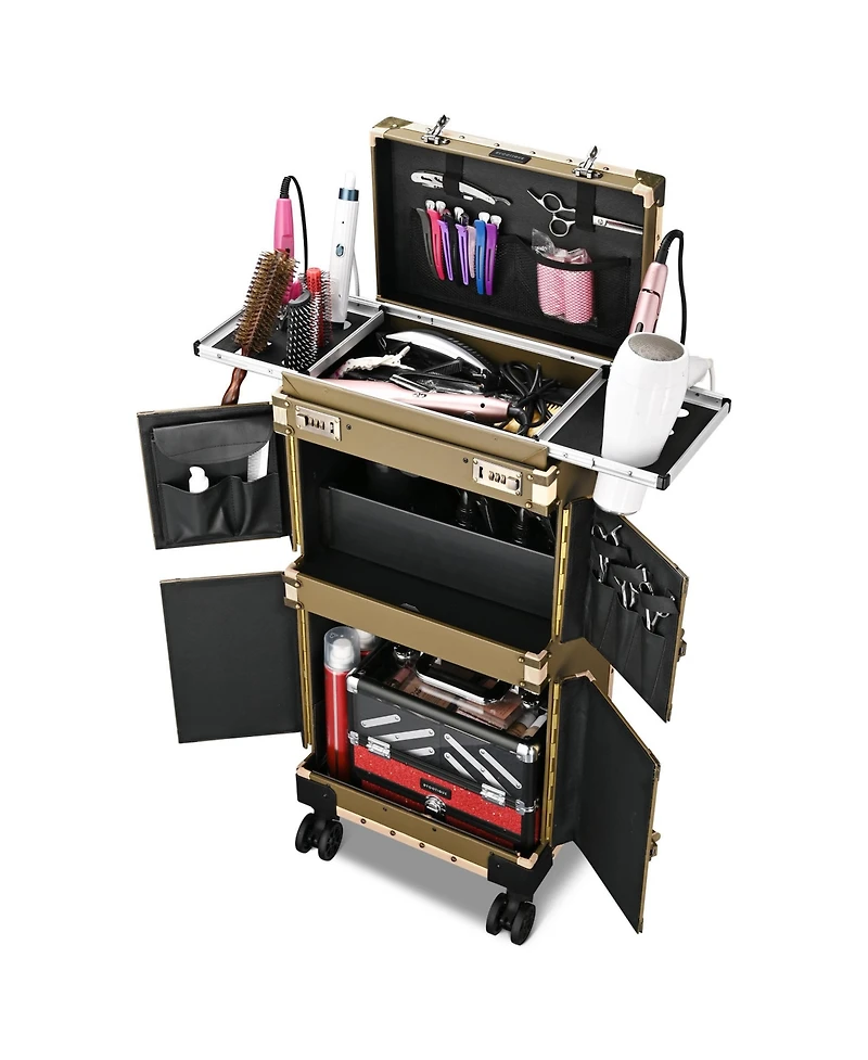 Byootique Bronze Rolling Hair Stylist Salon Makeup Cosmetic Case Artists Train Trimmer Box