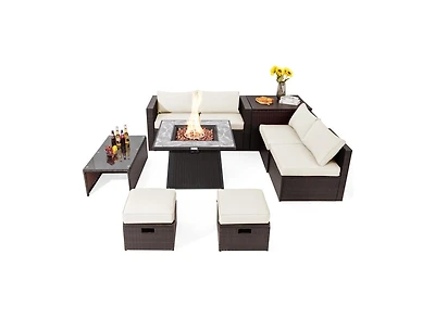 Slickblue 9 Pieces Patio Pe Wicker Sectional Set with 50000 Btu Fire Pit Table