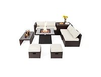 Slickblue 9 Pieces Patio Pe Wicker Sectional Set with 50000 Btu Fire Pit Table