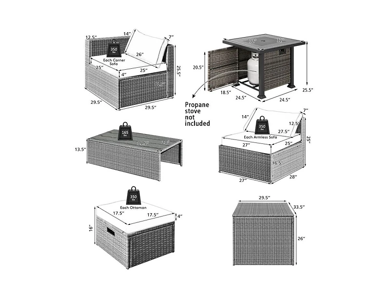 Slickblue 9 Pieces Outdoor Patio Furniture Set with 32-Inch Propane Fire Pit Table