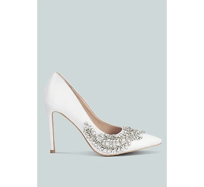 Rhinestones Embellished Satin Stiletto Pumps Women