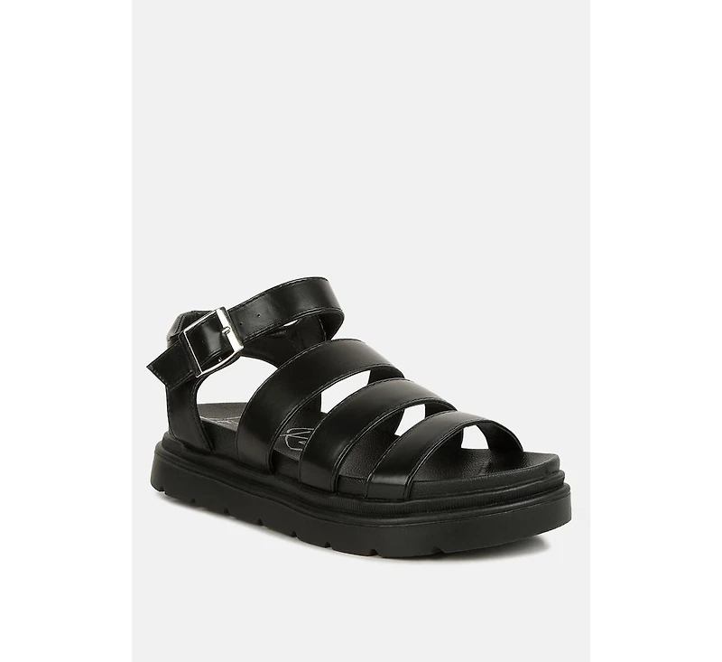 Womens Belcher Faux Leather Gladiator Sandals