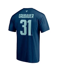 Men's Fanatics Philipp Grubauer Deep Sea Blue Seattle Kraken Authentic Stack Name and Number T-shirt