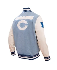 Men's Pro Standard Denim Distressed Chicago Bears Varsity Blues Full-Snap Varsity Jacket