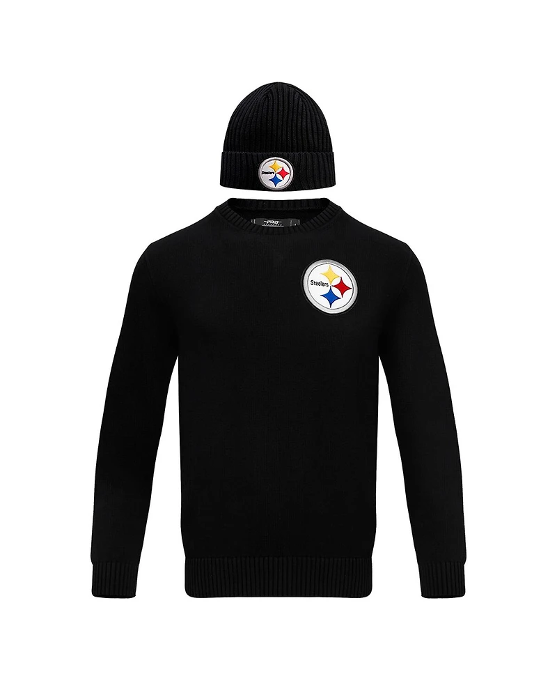 Men's Pro Standard Black Pittsburgh Steelers Crewneck Pullover Sweater and Cuffed Knit Hat Box Gift Set