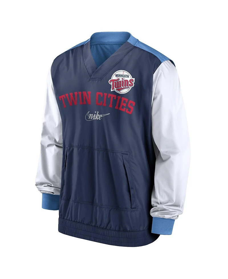 Men's Nike White, Light Blue Minnesota Twins Rewind Warmup V-Neck Pullover Jacket