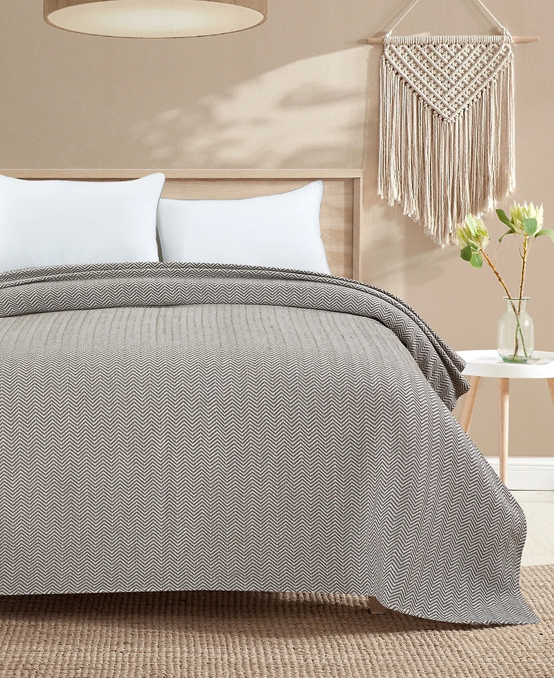 Melange Home Herringbone Cotton Blanket, Full/Queen
