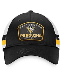 Men's Fanatics Black, White Pittsburgh Penguins Fundamental Striped Trucker Adjustable Hat