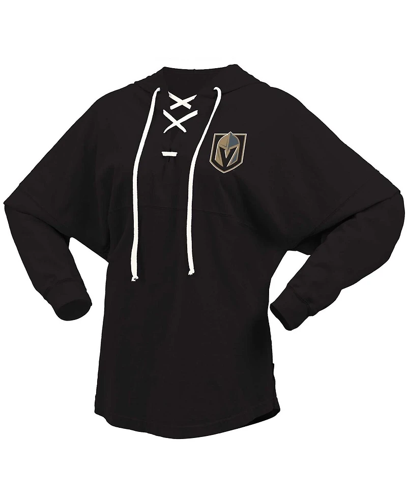 Women's Fanatics Black Vegas Golden Knights Jersey Lace-Up V-Neck Long Sleeve Hoodie T-shirt
